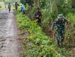Babinsa dan Kepala Desa Tallumae Bersatu bersihkan lingkungan.