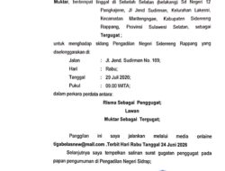 PN Sidenreng Rappang Panggil Tergugat Muktar Melalui Media Online dalam Perkara Perdata Nomor 15/Pdt.G/2026/PN Sdr