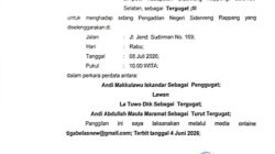 La Engge Sebagai Tergugat III Dipanggil Hadir Sidang Perdata Nomor 24/Pdt.G/2026/PN Sdr 