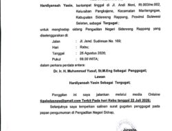 PN Sidrap Panggil Tergugat Hardiyansah Yasin Melalui Media Online dalam Perkara Perdata