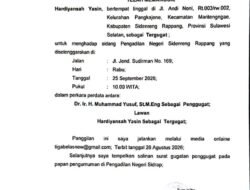 PN Sidrap Panggil Tergugat Hardiyansah Yasin Melalui Media Online