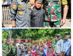 Senyum Bahagia Di TMMD Ke 129 Kodim 1404/Pinrang , Anak Anak  Berebut Abadikan Momen Bersama Marsma TNI Arifaini Nur Dwiyanto M. Ham