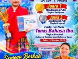 ” LUAR BIASA” Siswi UPT SDN 161 Pinrang  Kibarkan Bendera Prestasi Di Ajang Festival  Tunas Bahasa Ibu Sulselbar